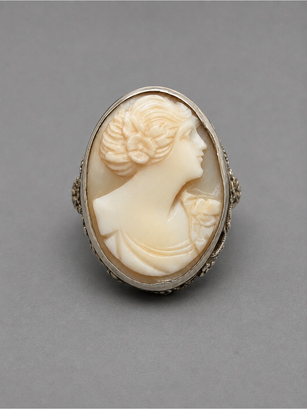 Antique Shell Cameo Sterling Ring
